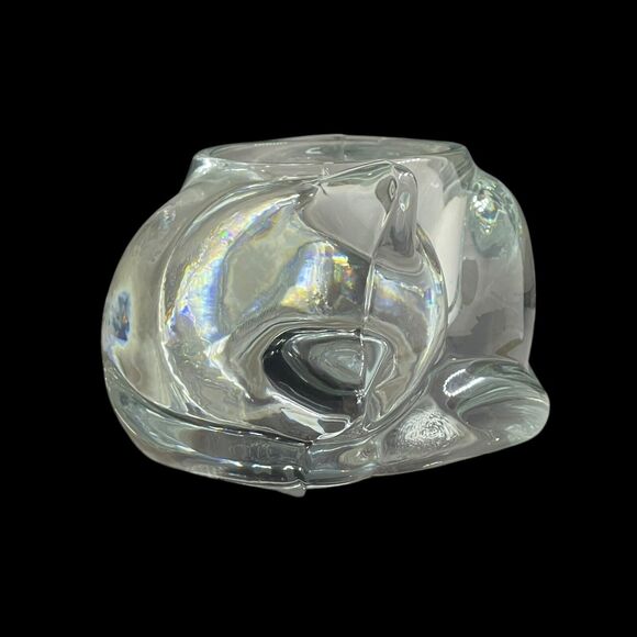 Vintage Indiana Glass Sleeping Cat Crystal Votive Candle Tea Light Holder Kitty - Picture 4 of 11